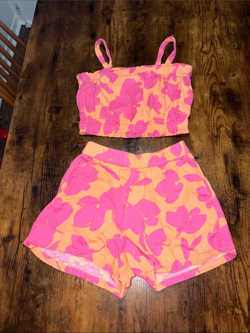 GAP Pink & Peach Floral Tank Top and Shorts Set